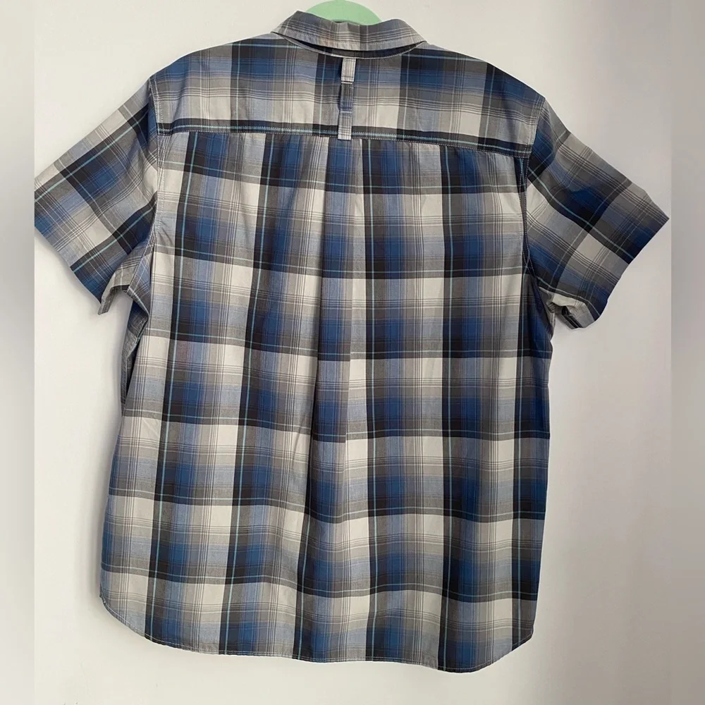 Men’s The North Face Plaid Short Sleeve Hammetts Button Down Blue Gray Size XL